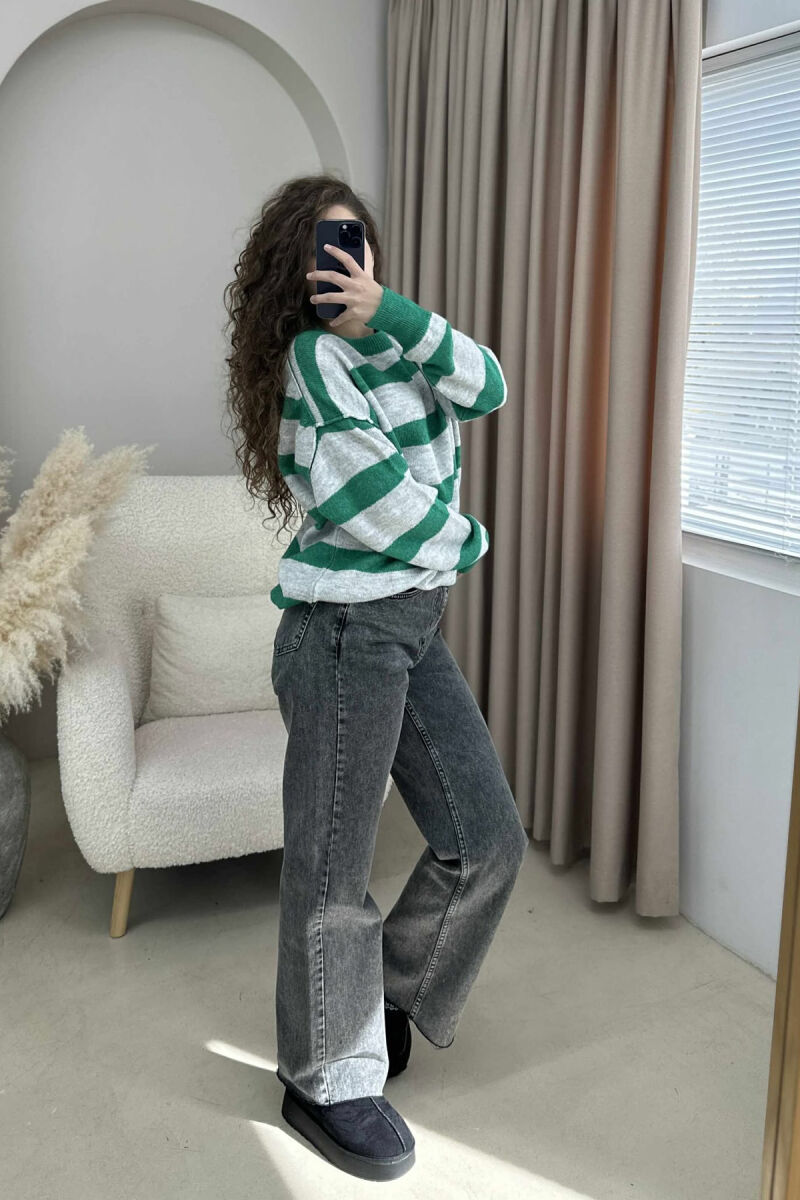 STRIPED SIMPLE WOMEN SWEATER GREY-GREEN/GRI-JESHILE - 3