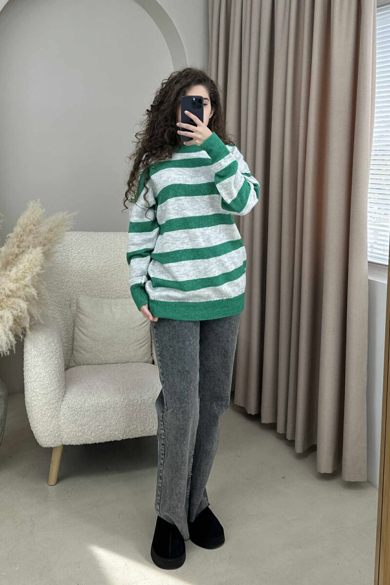 STRIPED SIMPLE WOMEN SWEATER GREY-GREEN/GRI-JESHILE - 1