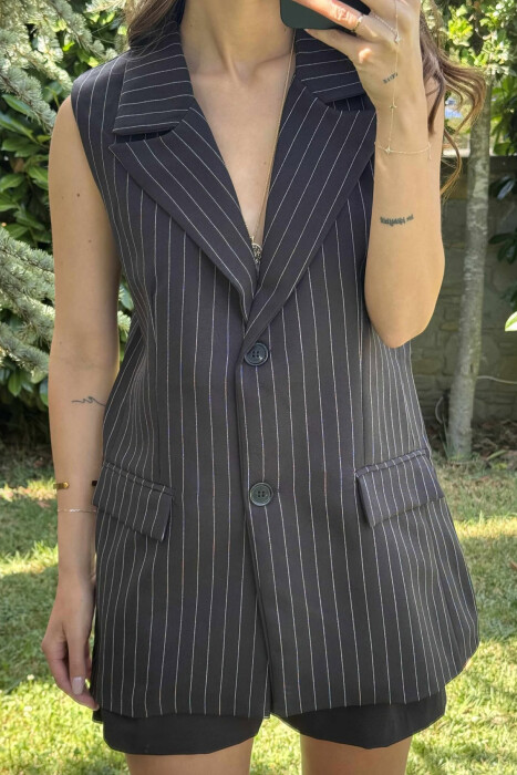 STRIPED SLEEVELESS WOMEN VEST BLACK/ E ZEZE - 4