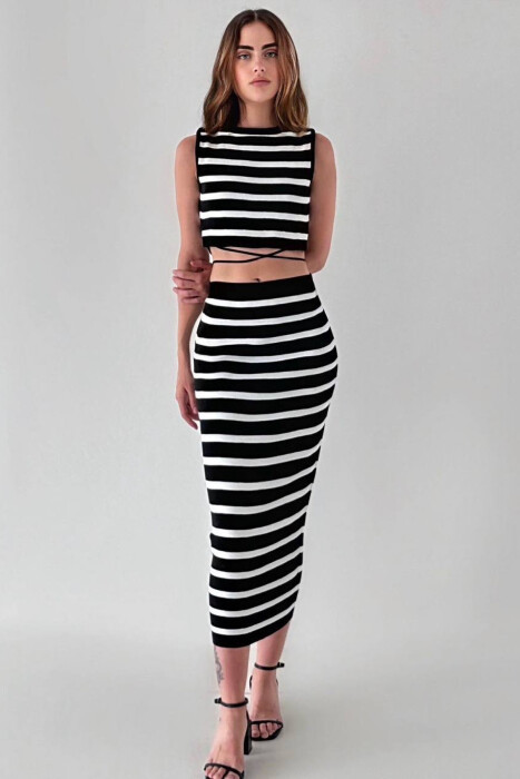 STRIPED TANK TOP+SKIRT WOMEN SET BLACK-WHITE/ZEBA - 1