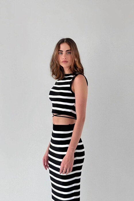 STRIPED TANK TOP+SKIRT WOMEN SET BLACK-WHITE/ZEBA - 3