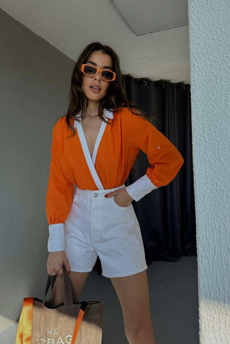 STRIPED TWO-COLORED WOMEN BODY ORANGE/PORTOKALLI 