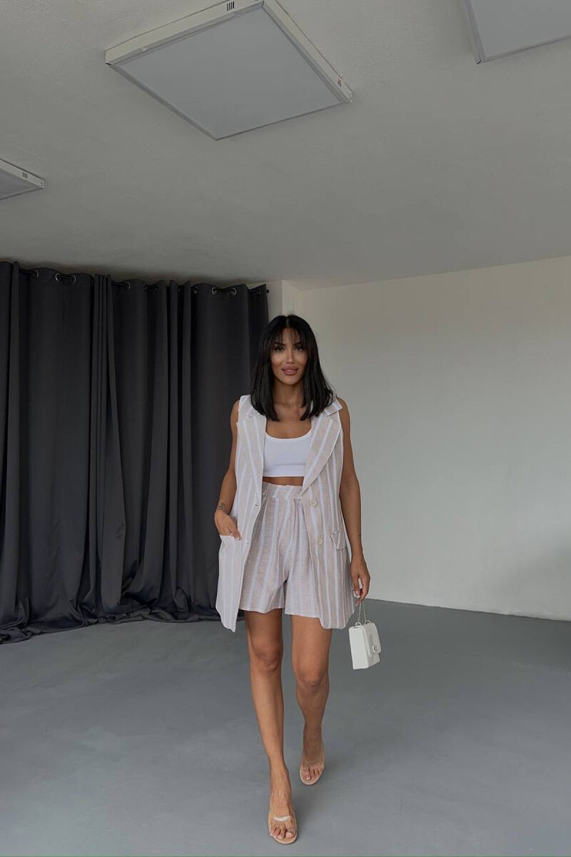 STRIPED VEST+SHORTS WOMEN SET BEIGE/BEZHE - 1