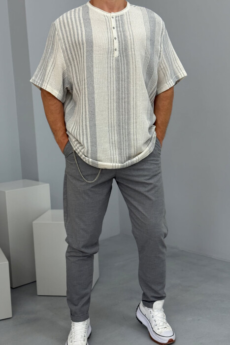 STRIPES BUTTONED MEN T-SHIRT LIGHT GREY/GZ 