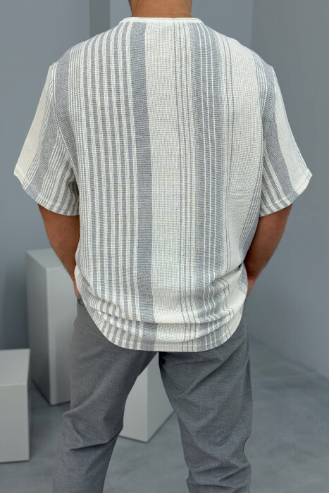 STRIPES BUTTONED MEN T-SHIRT LIGHT GREY/GZ - 3