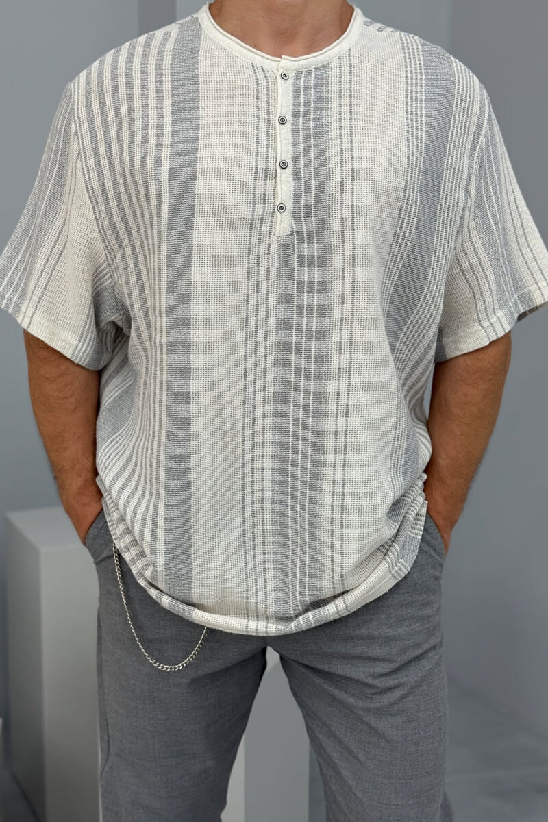 STRIPES BUTTONED MEN T-SHIRT LIGHT GREY/GZ - 4