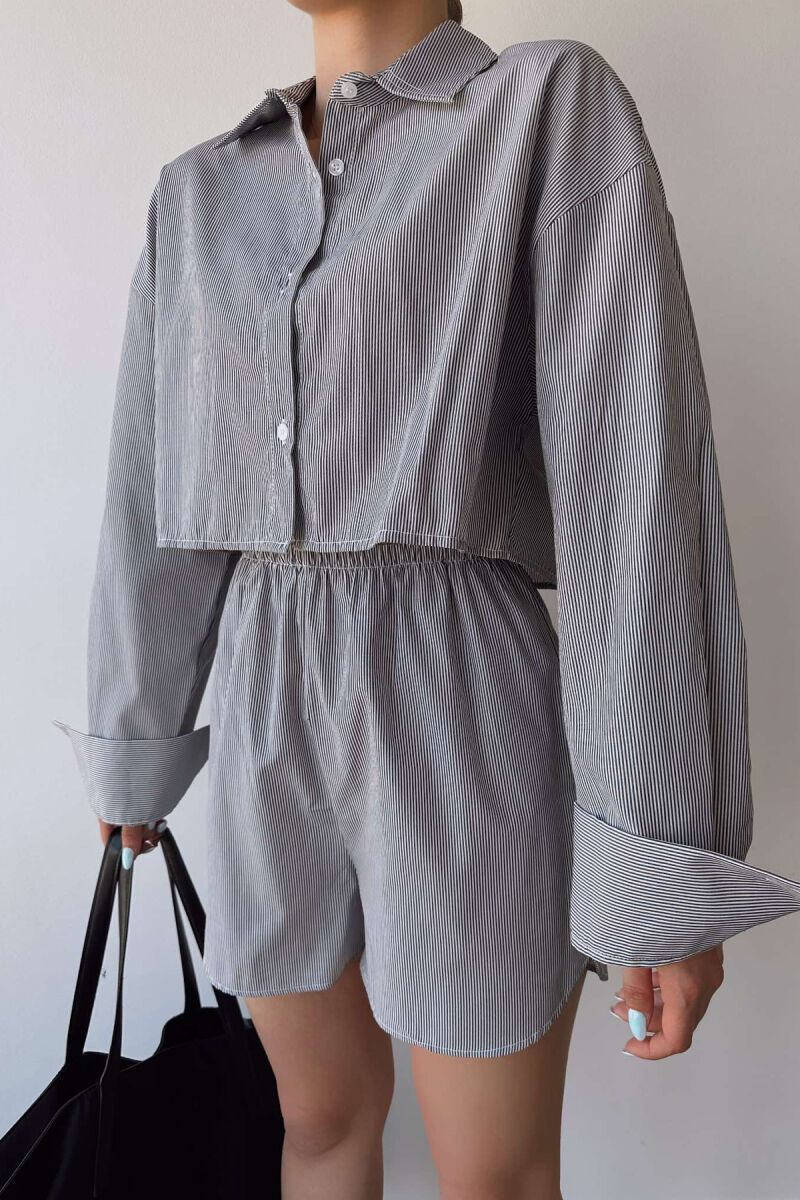 STRIPES CROPPED SHIRT+SHORTS WOMEN SET BLACK/ E ZEZE - 3