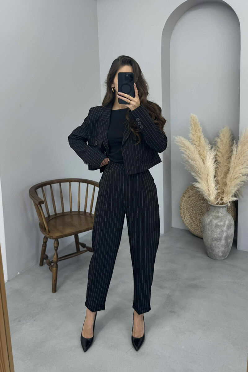 STRIPES DESIGN JACKET+ TROUSERS WOMEN SET BLACK/ E ZEZE - 2