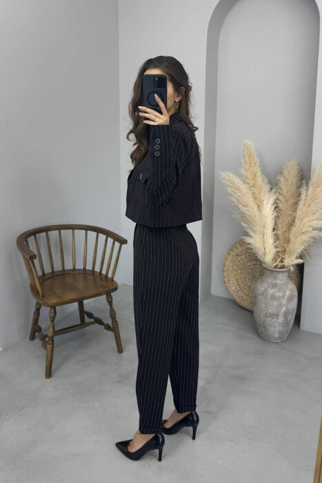 STRIPES DESIGN JACKET+ TROUSERS WOMEN SET BLACK/ E ZEZE - 4