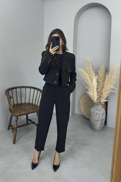 STRIPES DESIGN JACKET+ TROUSERS WOMEN SET BLACK/ E ZEZE - 6