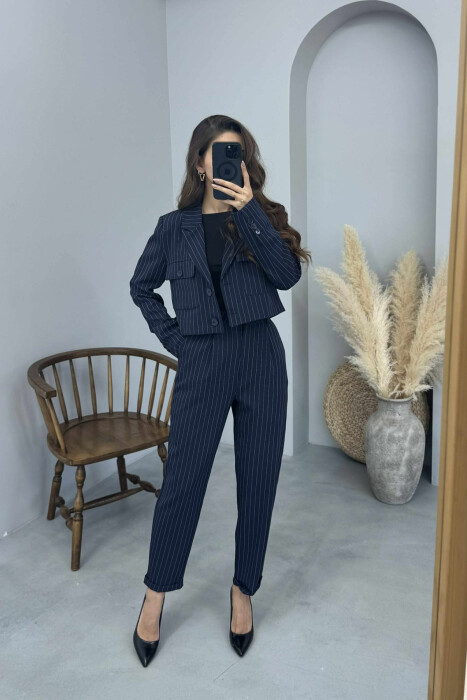 STRIPES DESIGN JACKET+ TROUSERS WOMEN SET DARK BLUE/BEE 