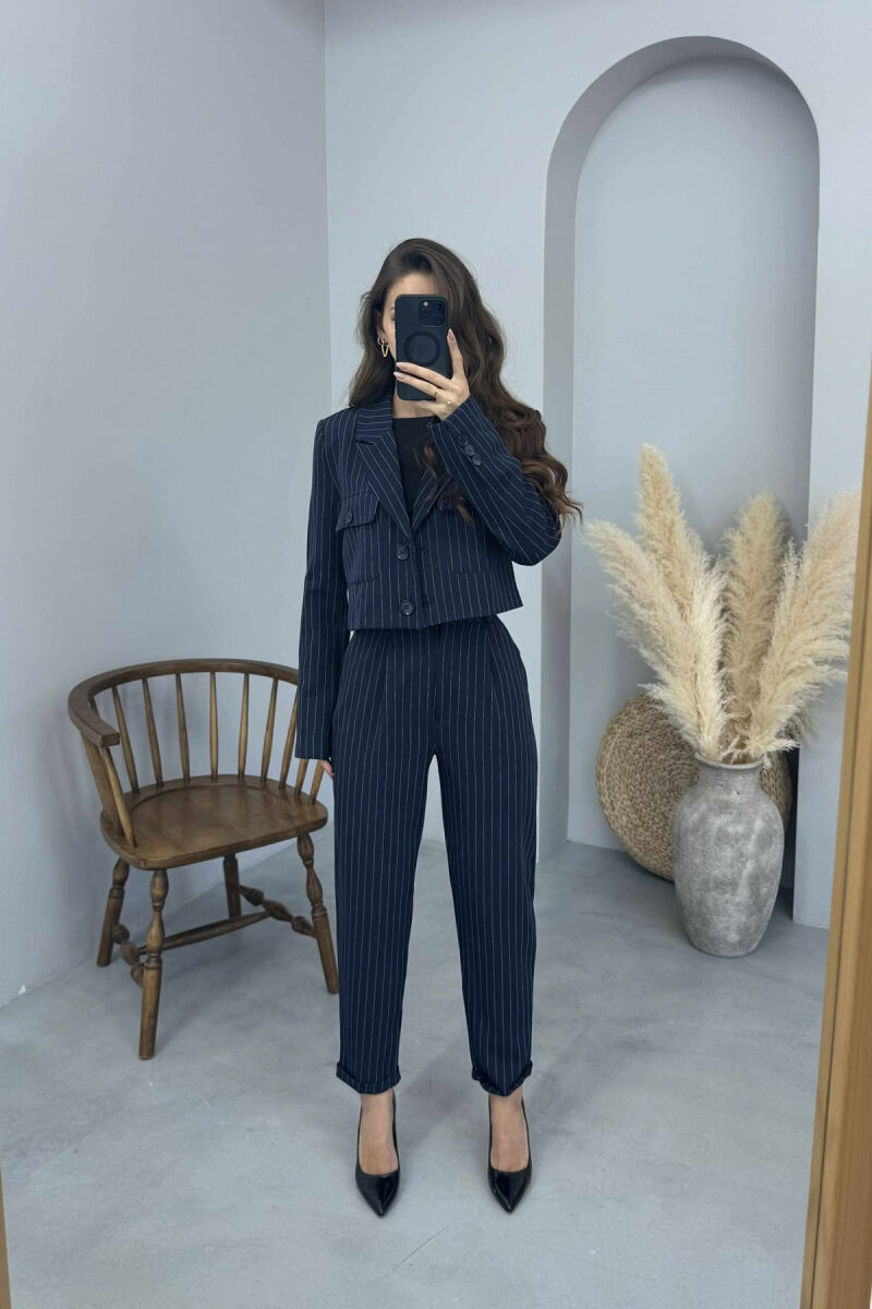 STRIPES DESIGN JACKET+ TROUSERS WOMEN SET DARK BLUE/BEE - 2