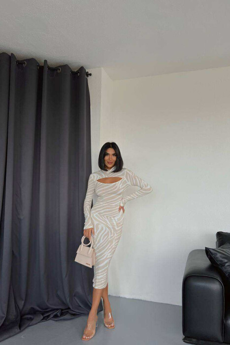 STRIPES DESIGN LONG WOMEN DRESS BEIGE/BEZHE 
