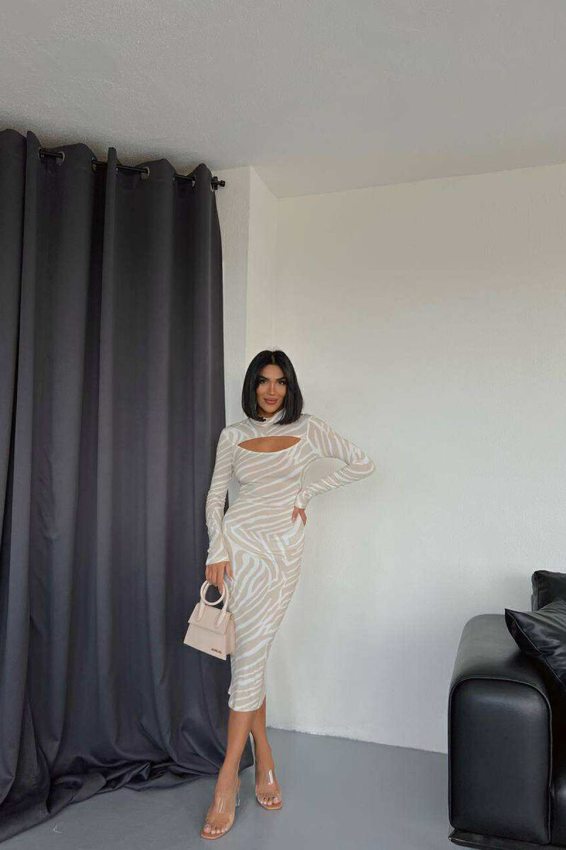 STRIPES DESIGN LONG WOMEN DRESS BEIGE/BEZHE - 1
