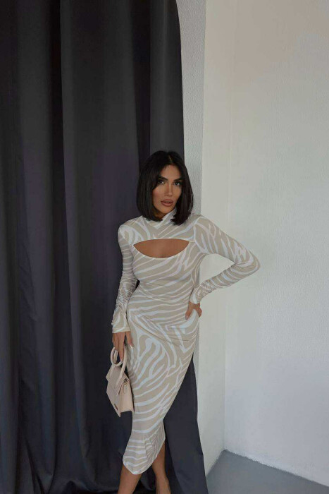 STRIPES DESIGN LONG WOMEN DRESS BEIGE/BEZHE - 2