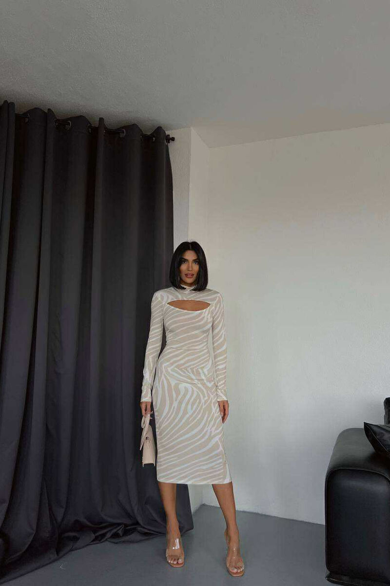 STRIPES DESIGN LONG WOMEN DRESS BEIGE/BEZHE - 3