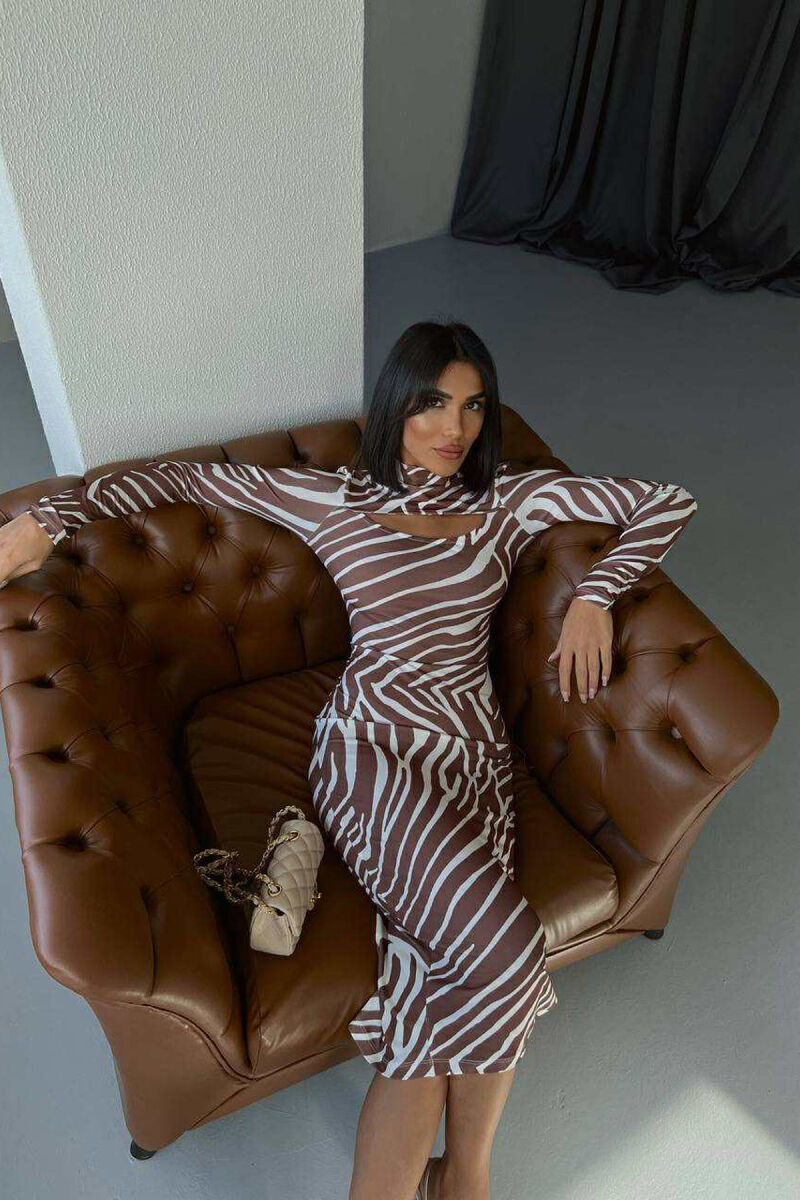 STRIPES DESIGN LONG WOMEN DRESS BROWN/KAFE - 1