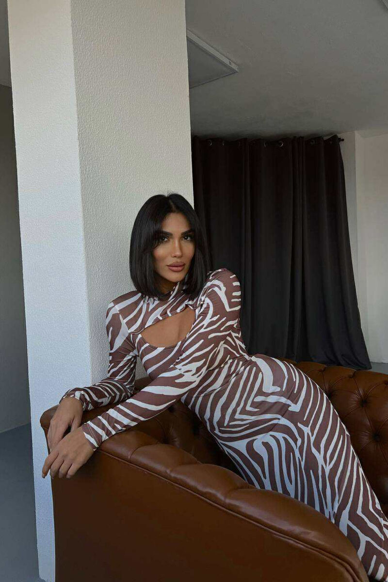 STRIPES DESIGN LONG WOMEN DRESS BROWN/KAFE - 2