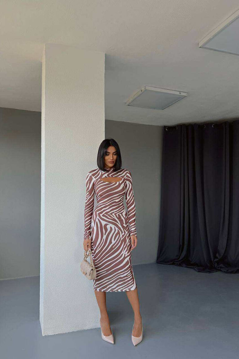 STRIPES DESIGN LONG WOMEN DRESS BROWN/KAFE - 6