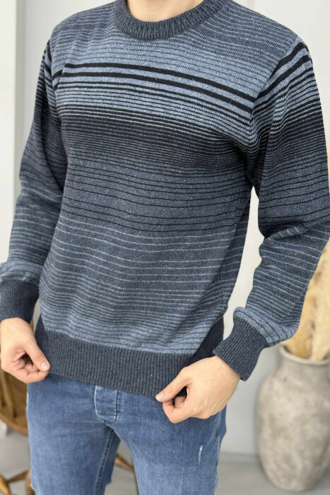 TRIKO E THURRUR ME JAKE TE RRUMBULLAKET DHE DIZAJN ME VIJA PER MESHKUJ NE NGJYRE BLU TE ZBARDHUR - KLAUDIO FASHION