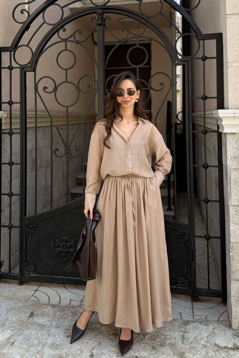 STRIPES DESIGN SHIRT + SKIRT WOMAN SET BEIGE/BEZHE - 1