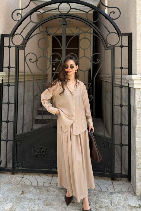 STRIPES DESIGN SHIRT + SKIRT WOMAN SET BEIGE/BEZHE - 2