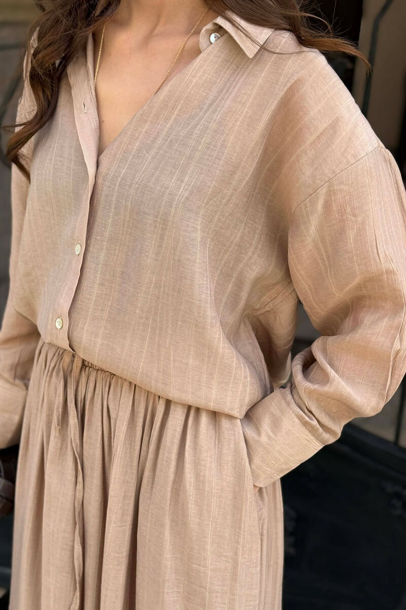 STRIPES DESIGN SHIRT + SKIRT WOMAN SET BEIGE/BEZHE - 3