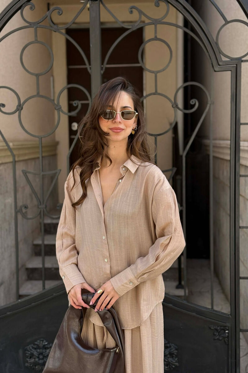 STRIPES DESIGN SHIRT + SKIRT WOMAN SET BEIGE/BEZHE - 4