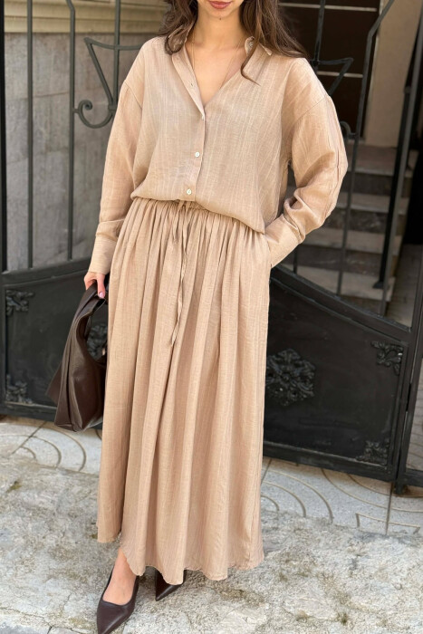 STRIPES DESIGN SHIRT + SKIRT WOMAN SET BEIGE/BEZHE - 5