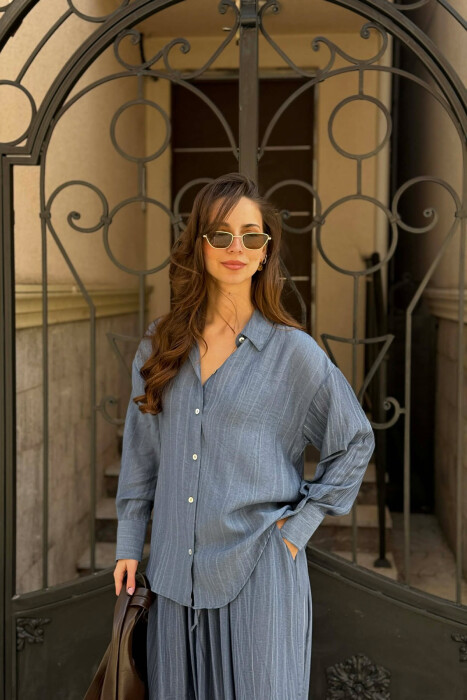 STRIPES DESIGN SHIRT + SKIRT WOMAN SET BLUE/BLU - 3