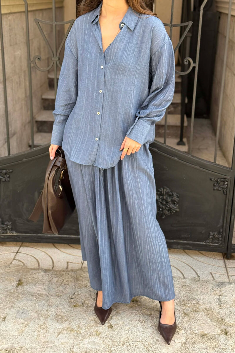 STRIPES DESIGN SHIRT + SKIRT WOMAN SET BLUE/BLU - 4