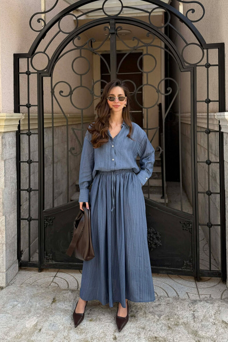 STRIPES DESIGN SHIRT + SKIRT WOMAN SET BLUE/BLU - 5