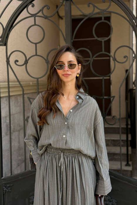 STRIPES DESIGN SHIRT + SKIRT WOMAN SET GREY/GRI - 2