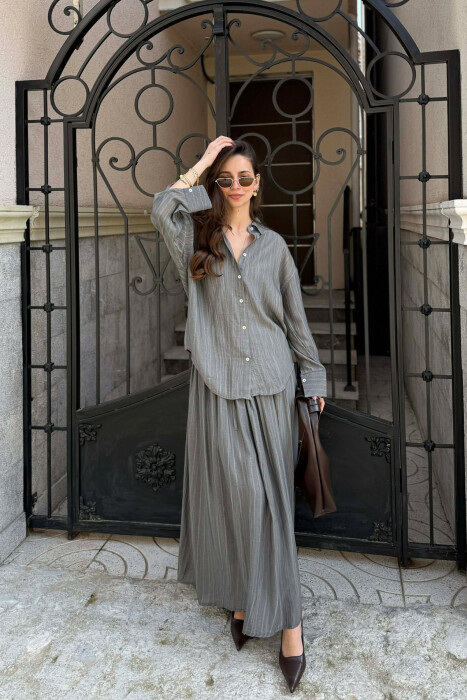 STRIPES DESIGN SHIRT + SKIRT WOMAN SET GREY/GRI - 3