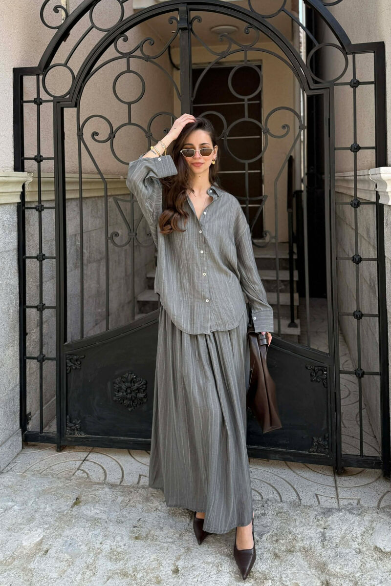 STRIPES DESIGN SHIRT + SKIRT WOMAN SET GREY/GRI - 3