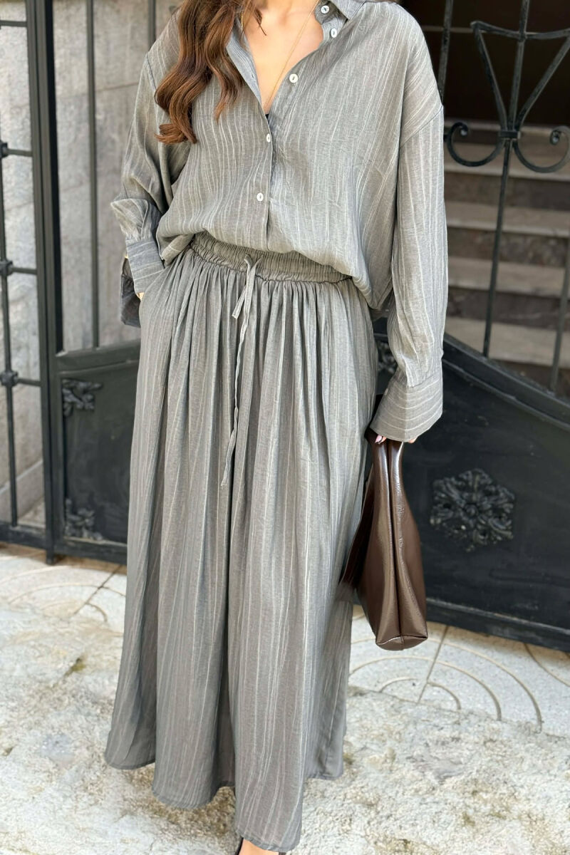 STRIPES DESIGN SHIRT + SKIRT WOMAN SET GREY/GRI - 4