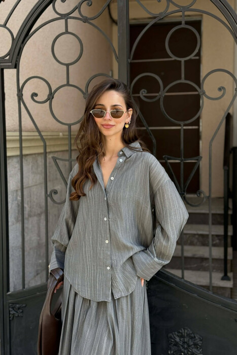 STRIPES DESIGN SHIRT + SKIRT WOMAN SET GREY/GRI - 5