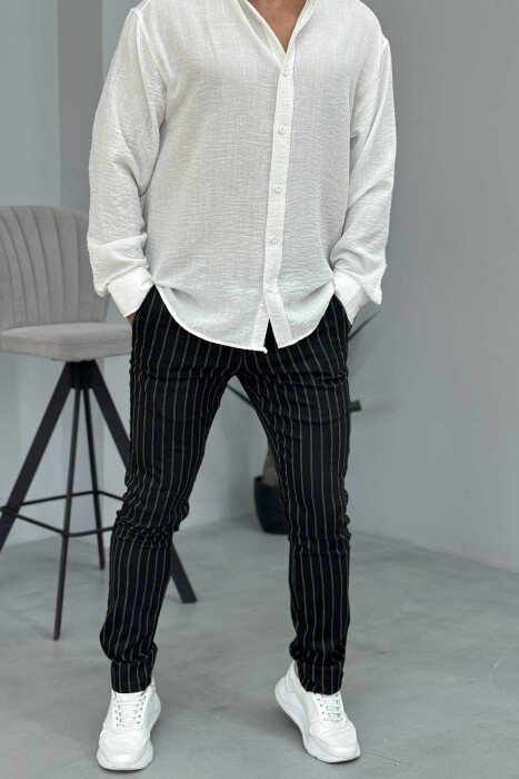 PANTALLONA TË THJESHTA ME VIJA PËR MESHKUJ NË NGJYRËN E ZEZË - KLAUDIO FASHION