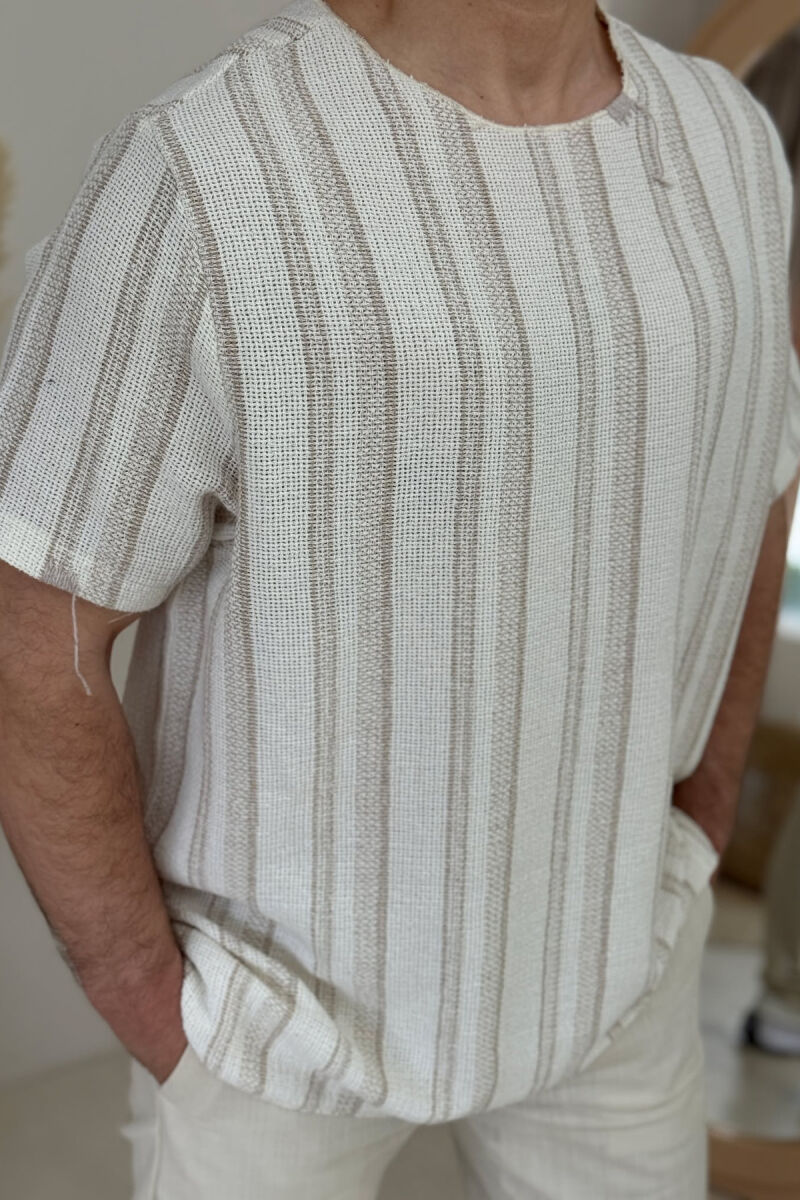 STRIPES DESIGN SIMPLE MEN T-SHIRT BEIGE/BEZHE - 3
