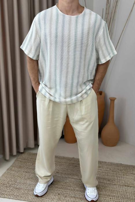 STRIPES DESIGN SIMPLE MEN T-SHIRT CREAM/KREM 