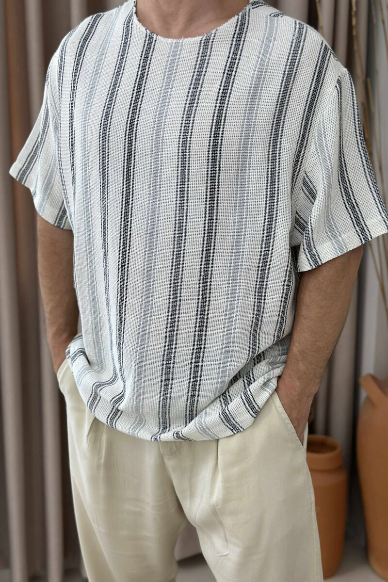 STRIPES DESIGN SIMPLE MEN T-SHIRT CREAM+BLACK/KREM+ZEZE - 3