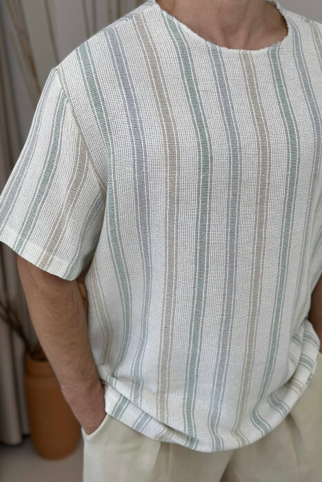 STRIPES DESIGN SIMPLE MEN T-SHIRT CREAM/KREM - 3