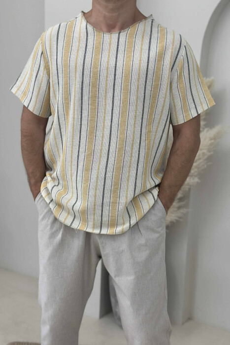 STRIPES DESIGNED MEN T-SHIRT BLACK-YELLOW/ZEVE - 2
