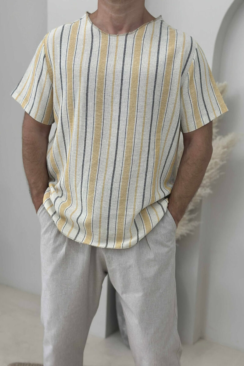 STRIPES DESIGNED MEN T-SHIRT BLACK-YELLOW/ZEVE - 2
