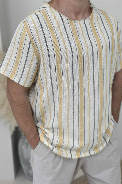 STRIPES DESIGNED MEN T-SHIRT BLACK-YELLOW/ZEVE - 3