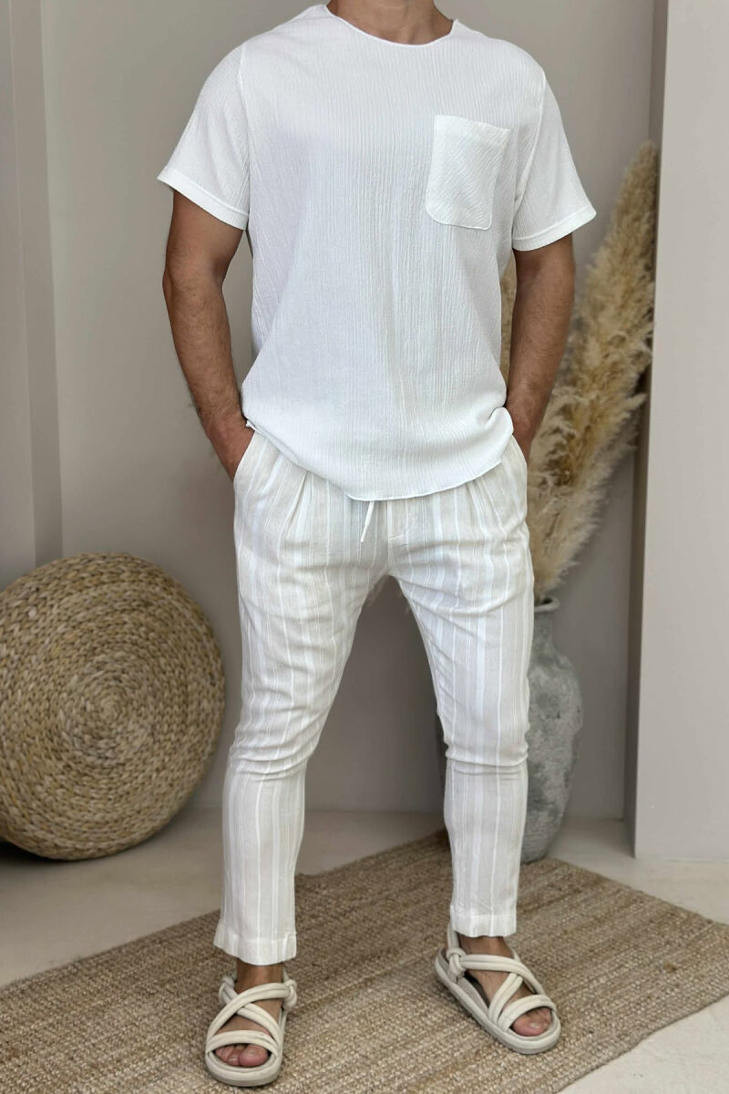 STRIPES LACINGS MEN PANTS CREAM/KREM - 1