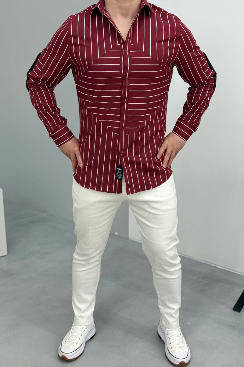 STRIPES LONG SLEEVES MEN SHIRT BURGUNDY/VISHNJE - 1