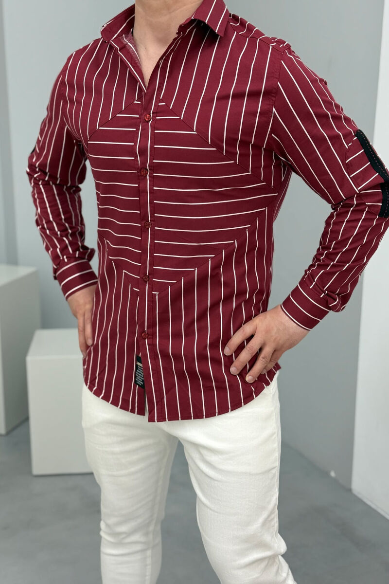 STRIPES LONG SLEEVES MEN SHIRT BURGUNDY/VISHNJE - 2