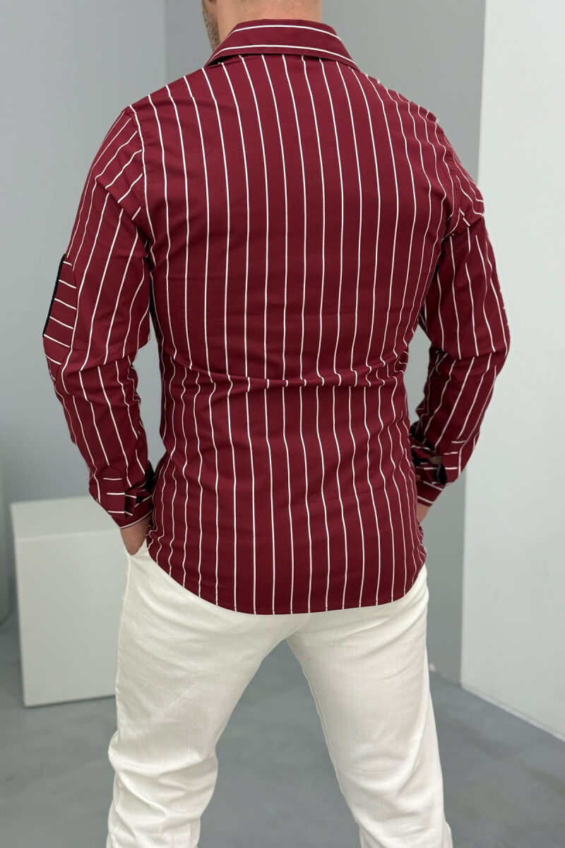 STRIPES LONG SLEEVES MEN SHIRT BURGUNDY/VISHNJE - 3