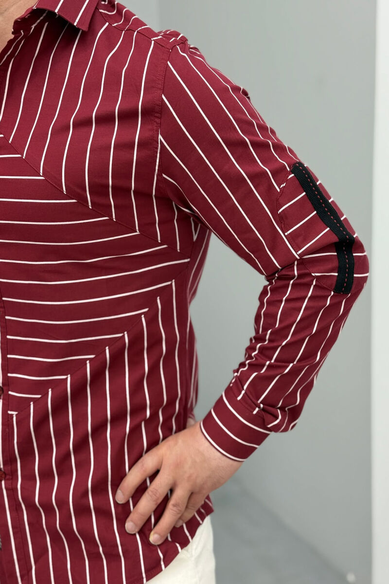 STRIPES LONG SLEEVES MEN SHIRT BURGUNDY/VISHNJE - 4